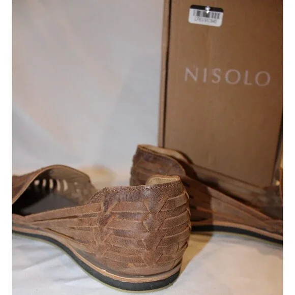 NISOLO MEN'S LEATHER HUARACHES TOBACCO BROWN NIB $150 - Picture 5 of 6